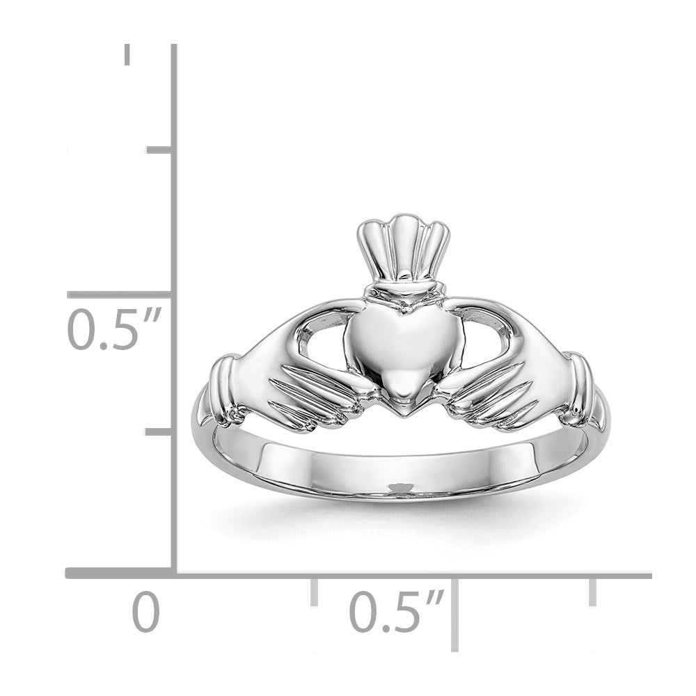 14k White Gold Polished Claddagh Ring Size 6.5