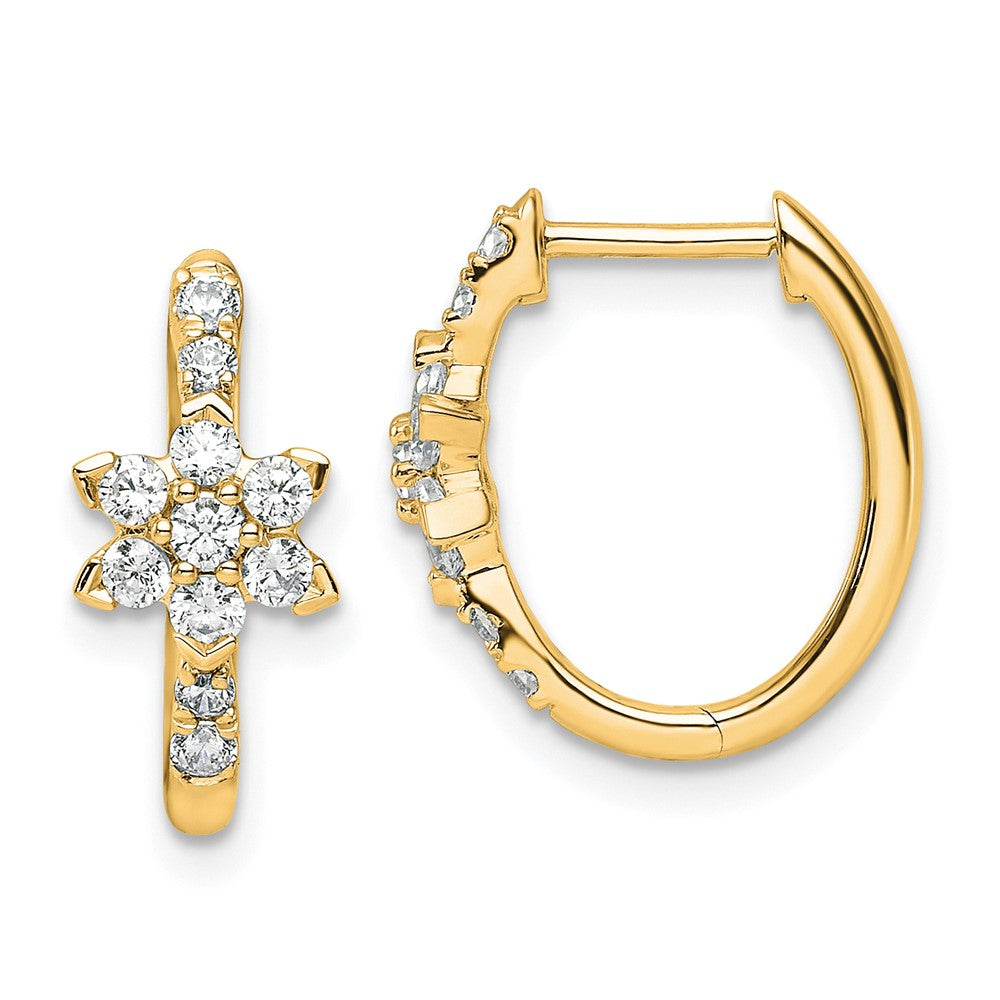True Origin 14k 3/8 carat Lab Grown Diamond VS DEF Flower-shaped Hinged Hoop Earrings