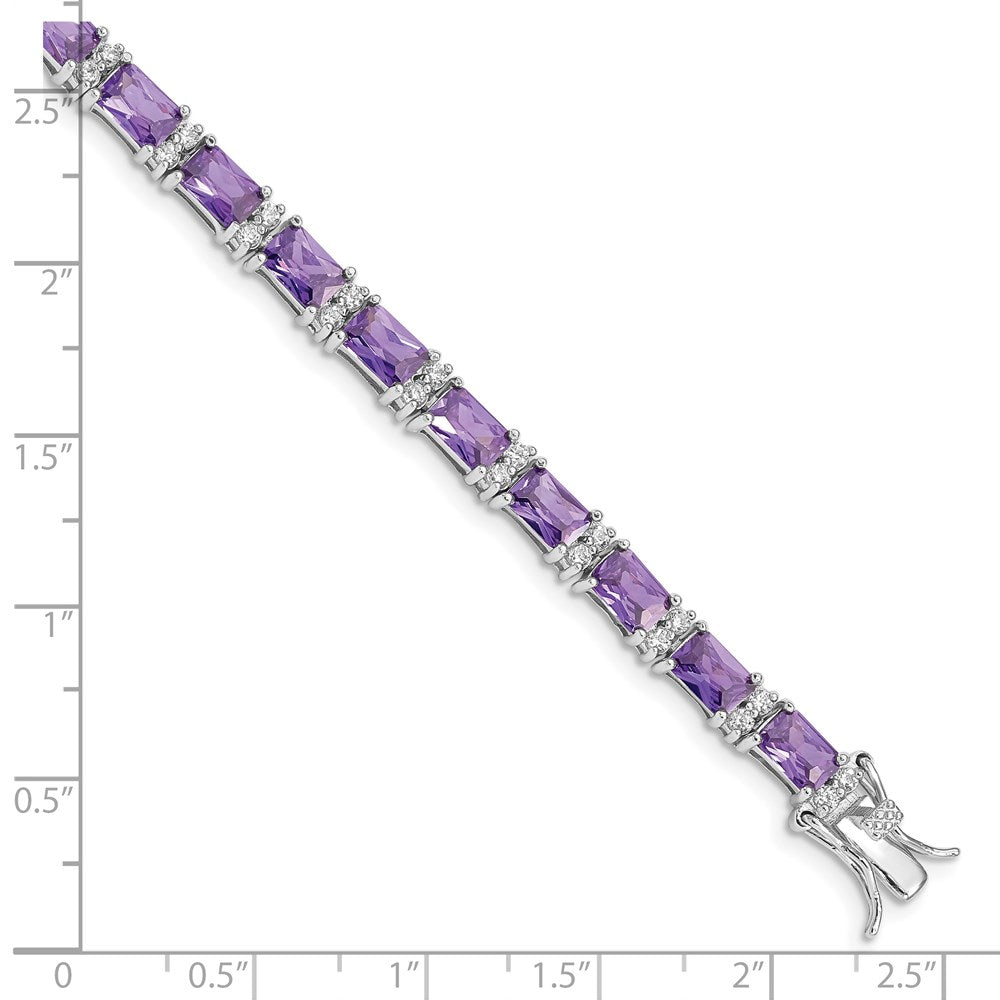 Sterling Silver Rhodium-plated Purple and Clear CZ Bracelet 7 inches