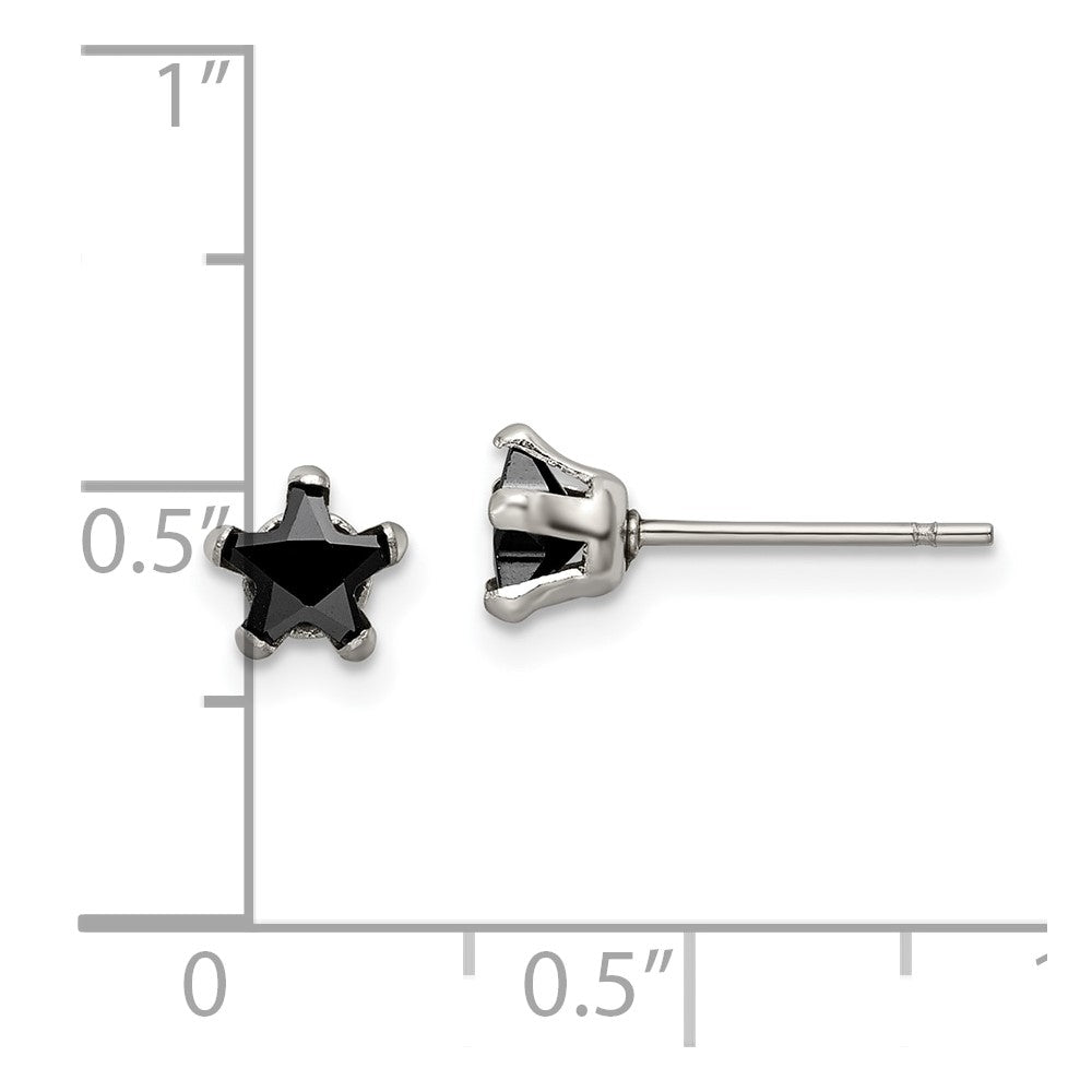 Stainless Steel Polished 5mm Black Star CZ Stud Post Earrings