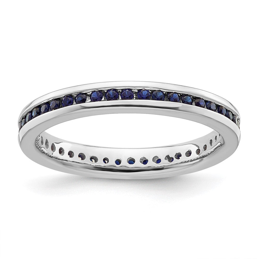 Sterling Silver Stackable Expressions Polished Created Sapphire Ring Size -6