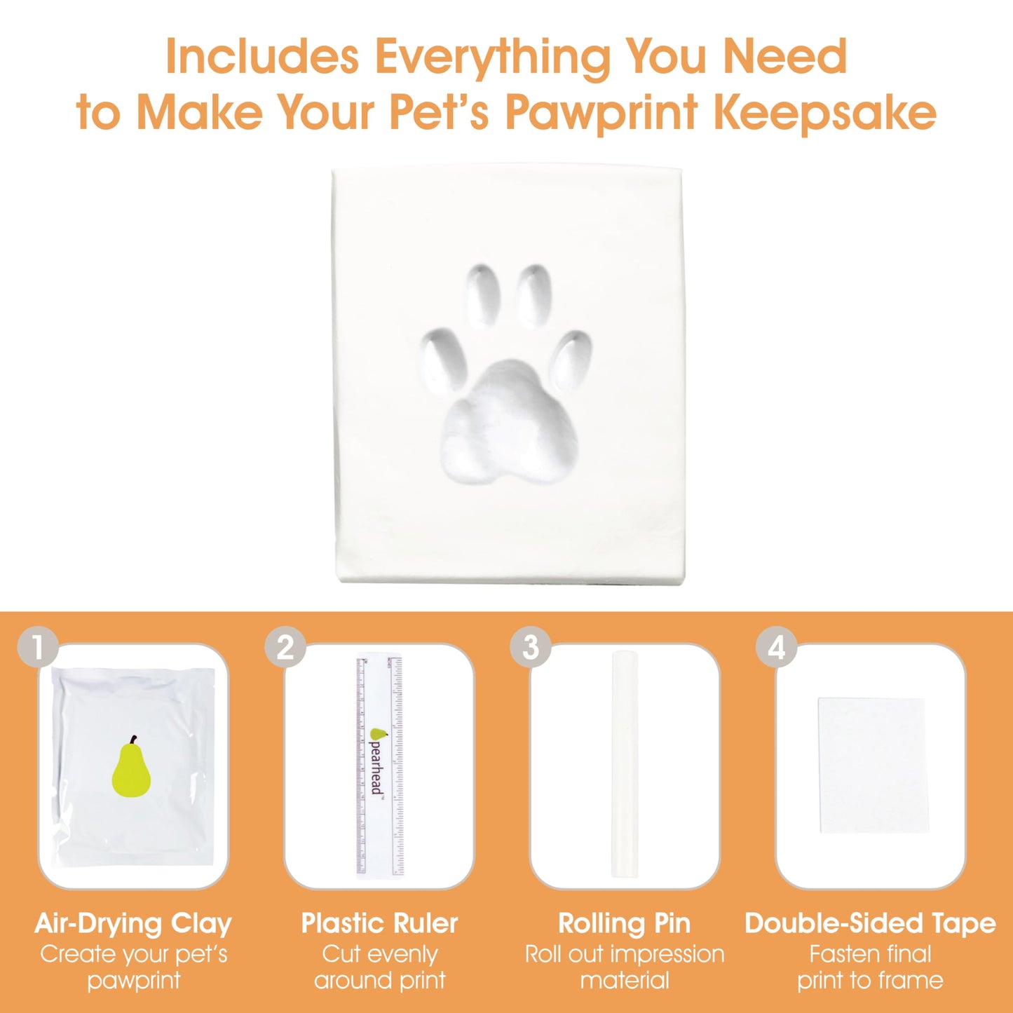 Pearhead Pet Photo Memory Box and Impression Kit for Dog or Cat Paw Print, Black