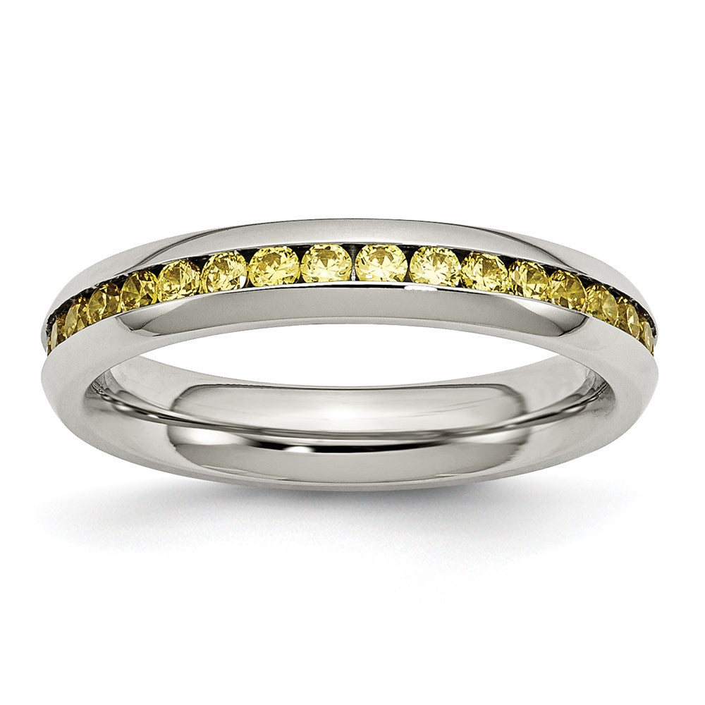 Stainless Steel Polished 4mm November Yellow CZ Ring Size - 8