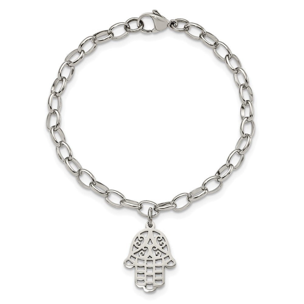 Stainless Steel Polished Chamseh/Hamsa 7in Bracelet 7 inches