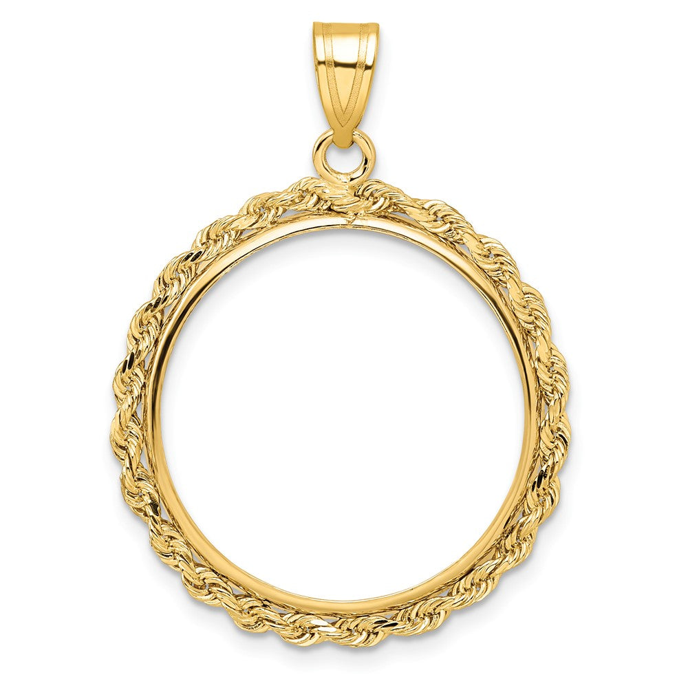 Wideband Distinguished Coin Jewelry 14k Polished Rope 22.0mm Prong Coin Bezel Pendant