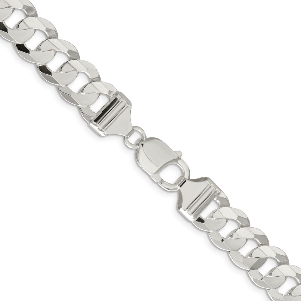 Sterling Silver 11.9mm Concave Beveled Curb Chain 24 Inches