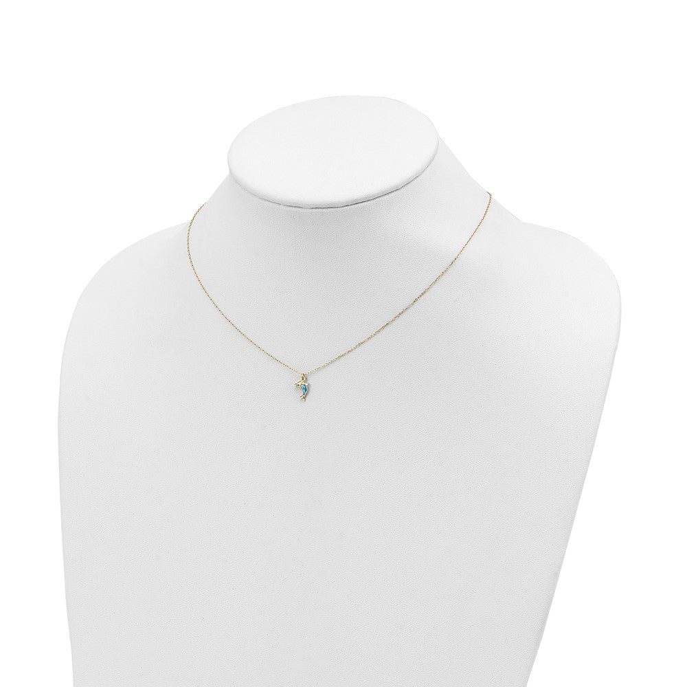 14k Polished Enameled Dolphin 16.5in Necklace