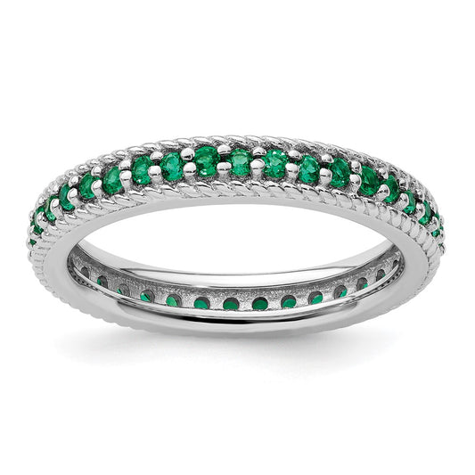 Sterling Silver Stackable Expressions Polished Cr. Emerald Eternity Ring Size -9