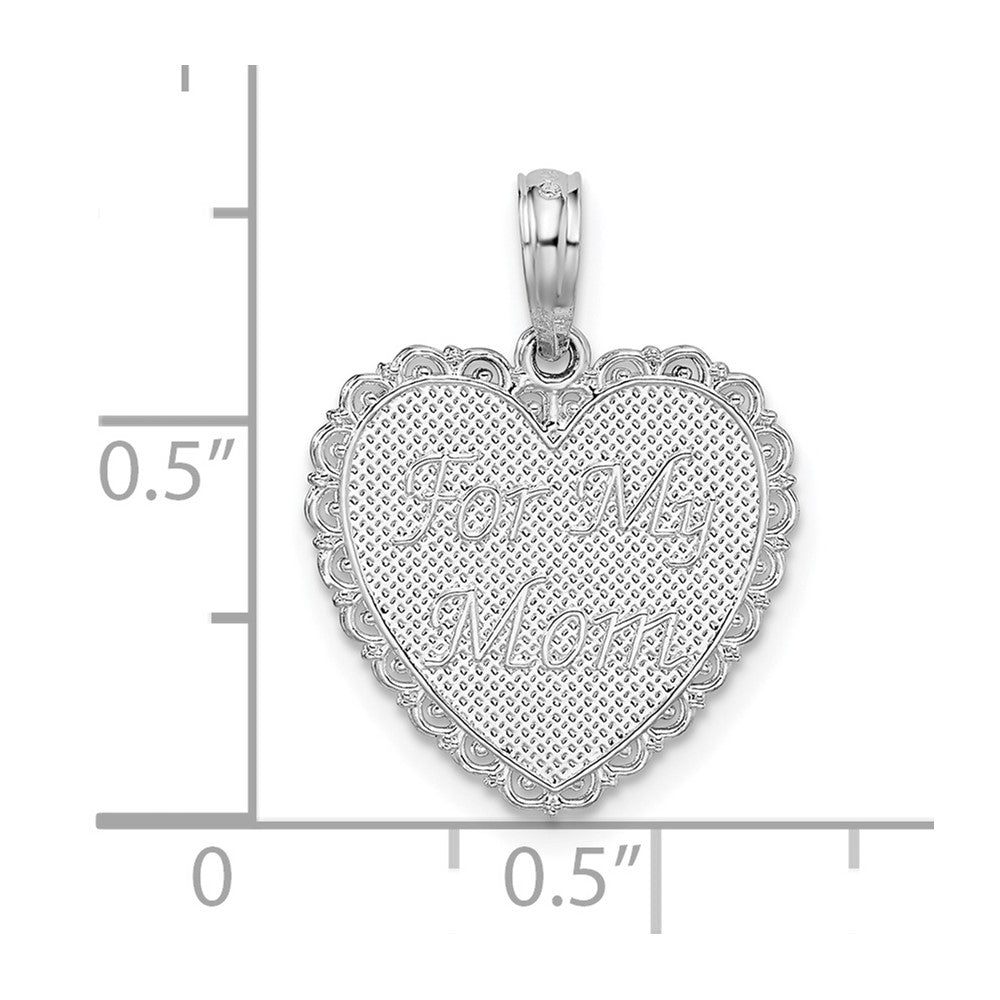 Sterling Silver Rhod-platd Texture FOR MOM/THANKS Heart Pendant