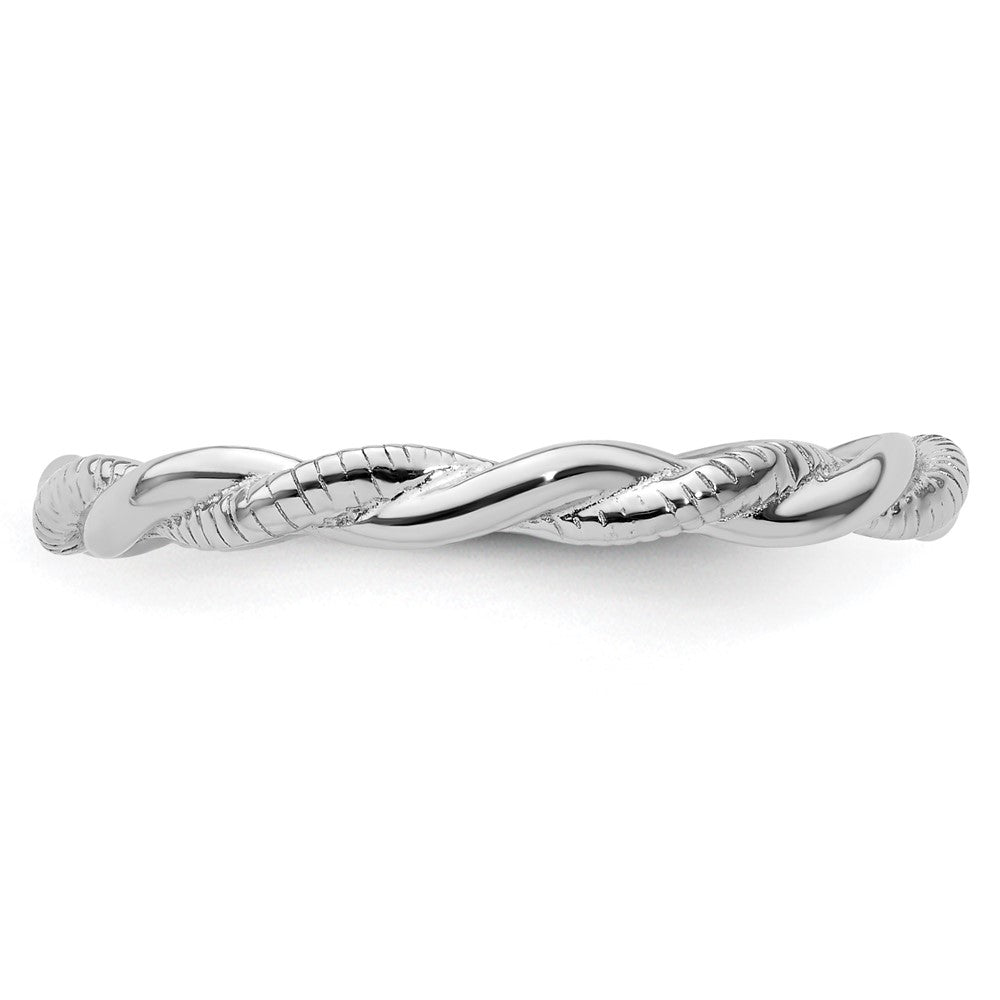 Sterling Silver Stackable Expressions Rhodium-plated Polished and Textured Twist Ring Size -8