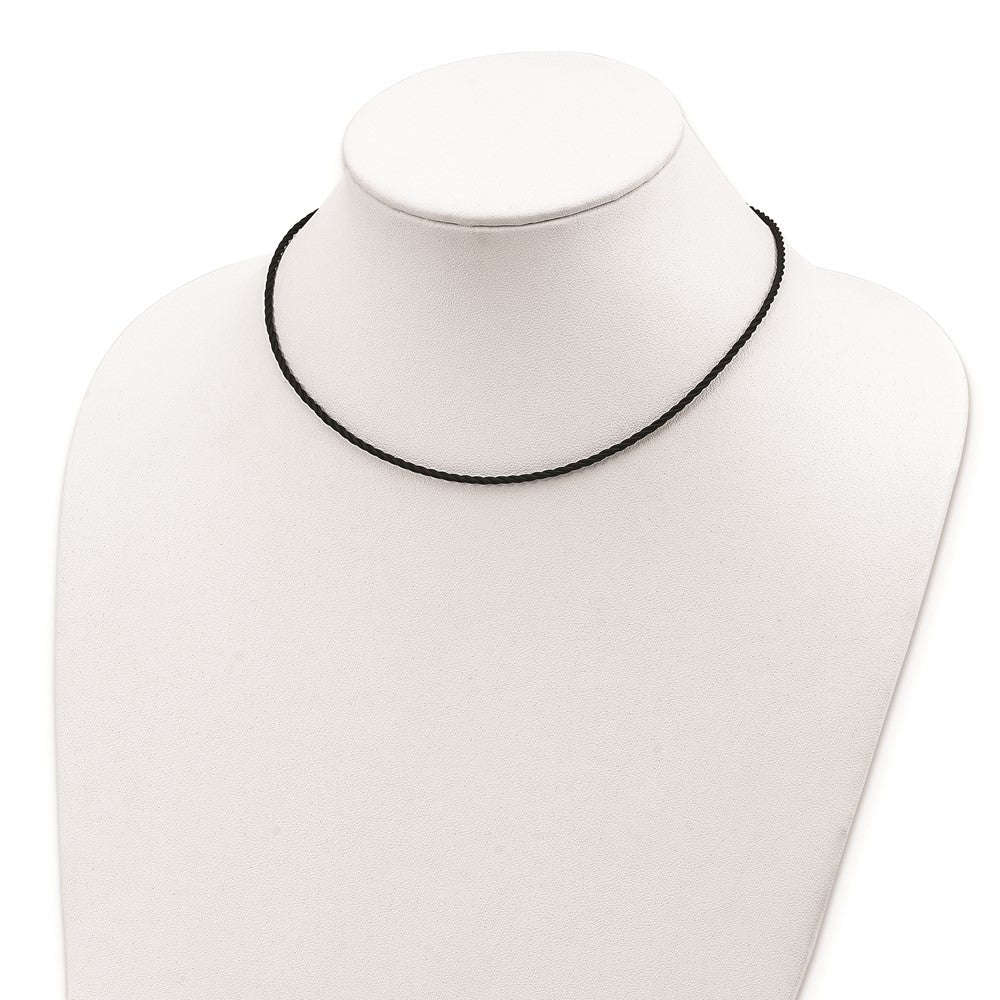 Sterling Silver 18 inch 2mm Black Twisted Rubber Necklace 18 Inches