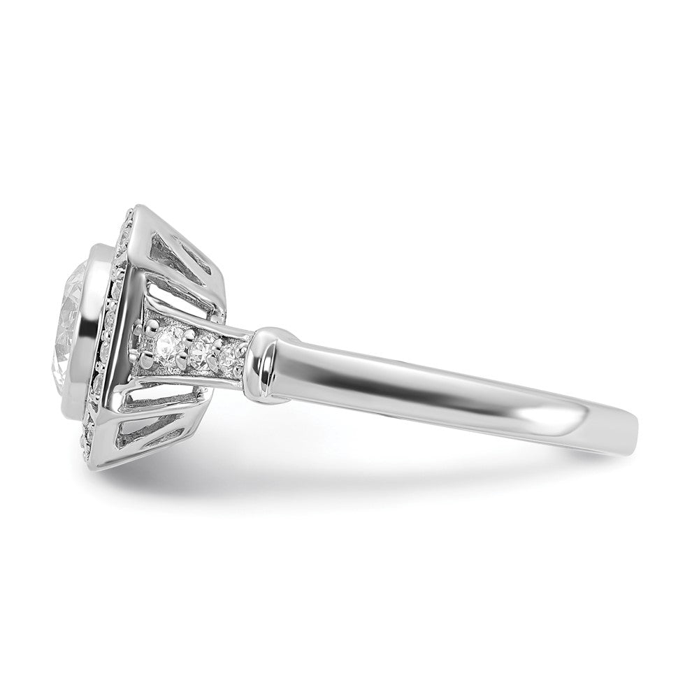 Sterling Silver Rhodium-plated Diamonore Bezel Halo Ring