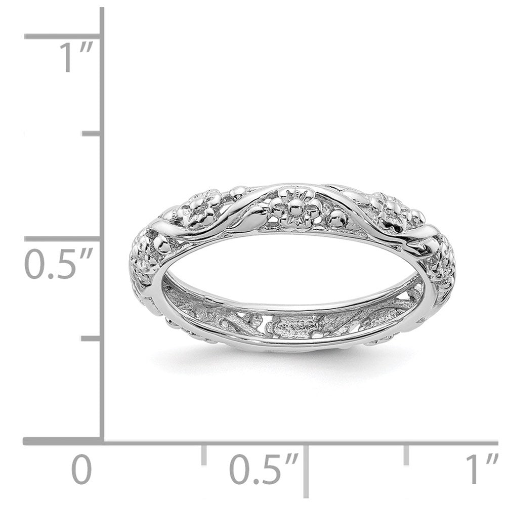 Sterling Silver Stackable Expressions Rhodium Floral Ring Size -5