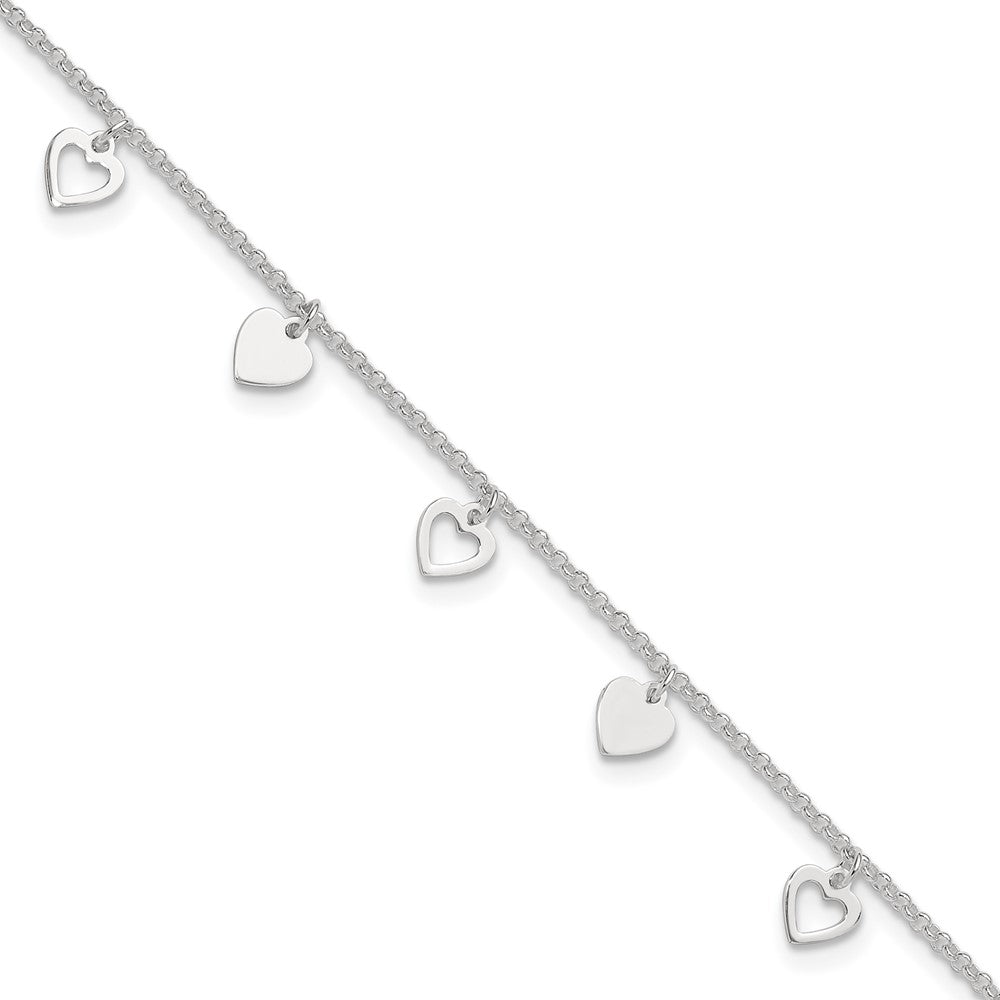 Sterling Silver 9 inch Polished Heart with 1in ext. Anklet 9 inches