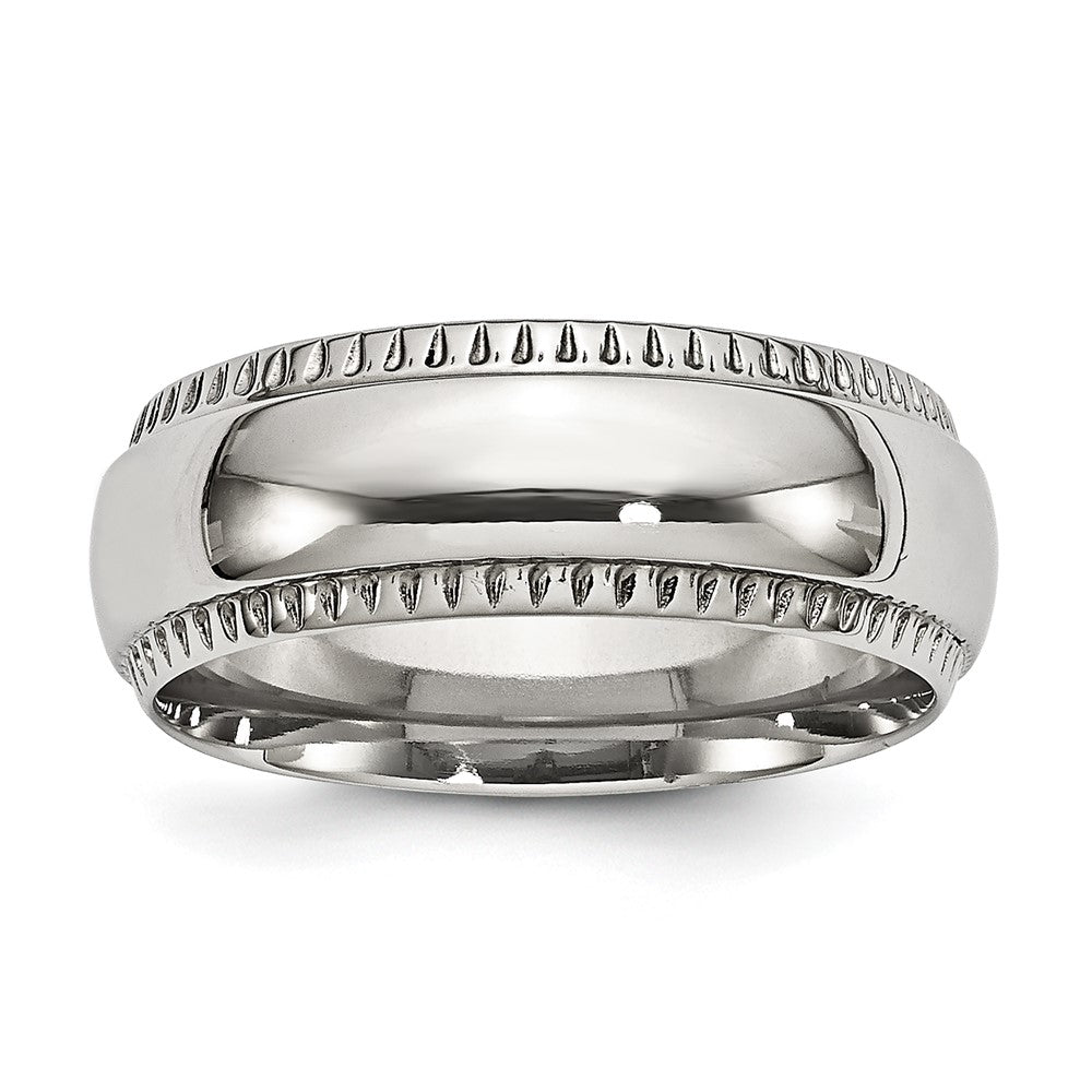 Stainless Steel Polished 8mm Textured Edged Band Size - 9