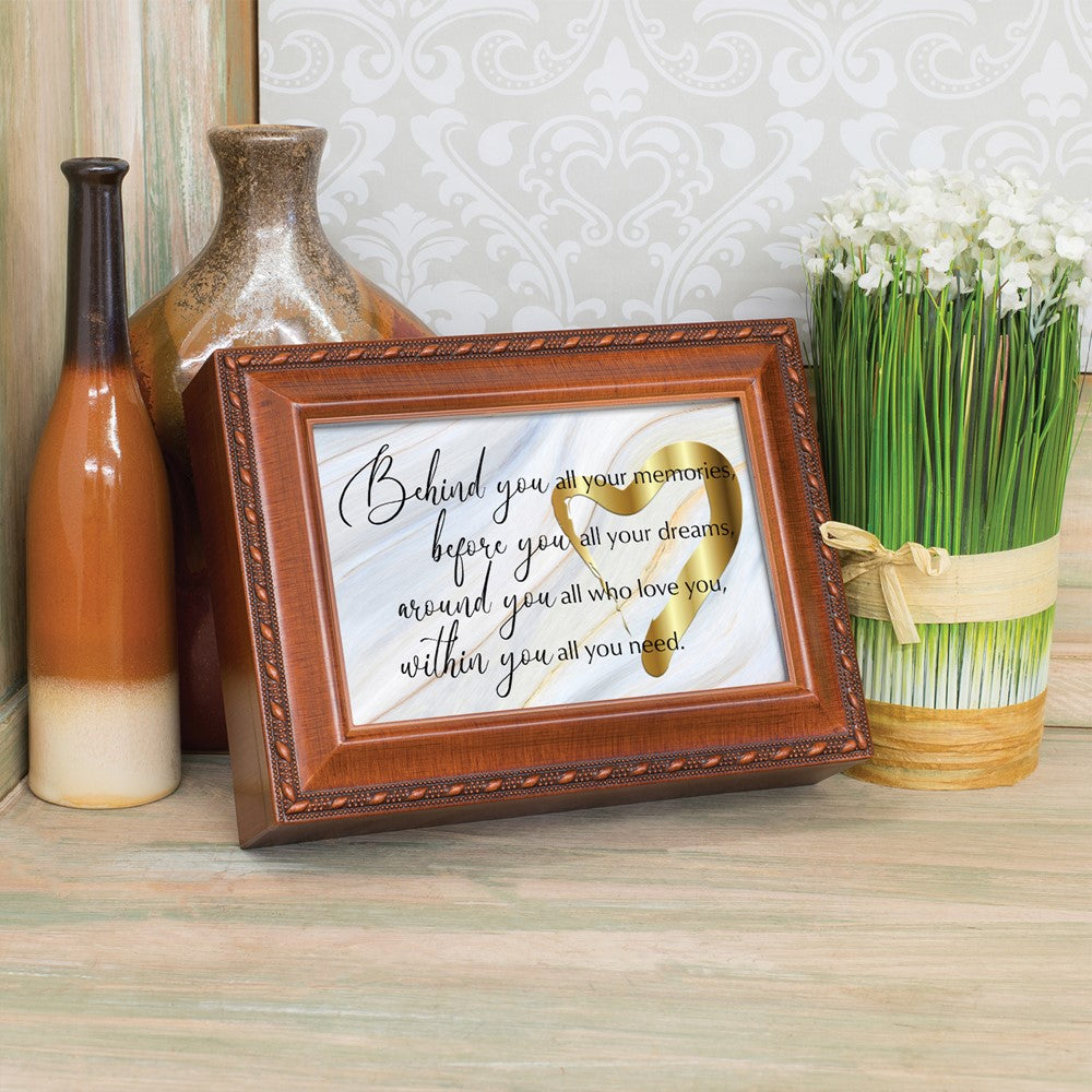 Behind You All Your Memories Wood Grain Music Velvet Lining Keepsake Box (Plays Unchained Melody)