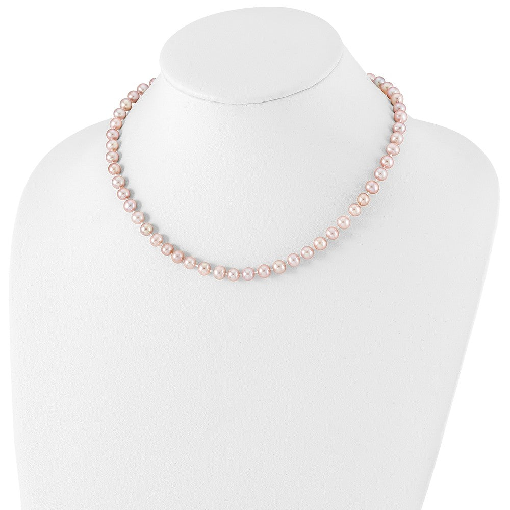 Sterling Silver Rhodium-plated 6-7mm Purple Near-Round Freshwater Cultured Pearl 18 inch Necklace 18 Inches