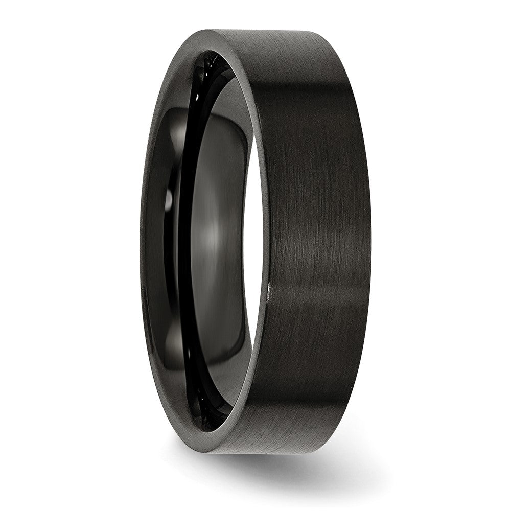 Stainless Steel 6mm Black IP-plated Brushed Flat Band Size - 12