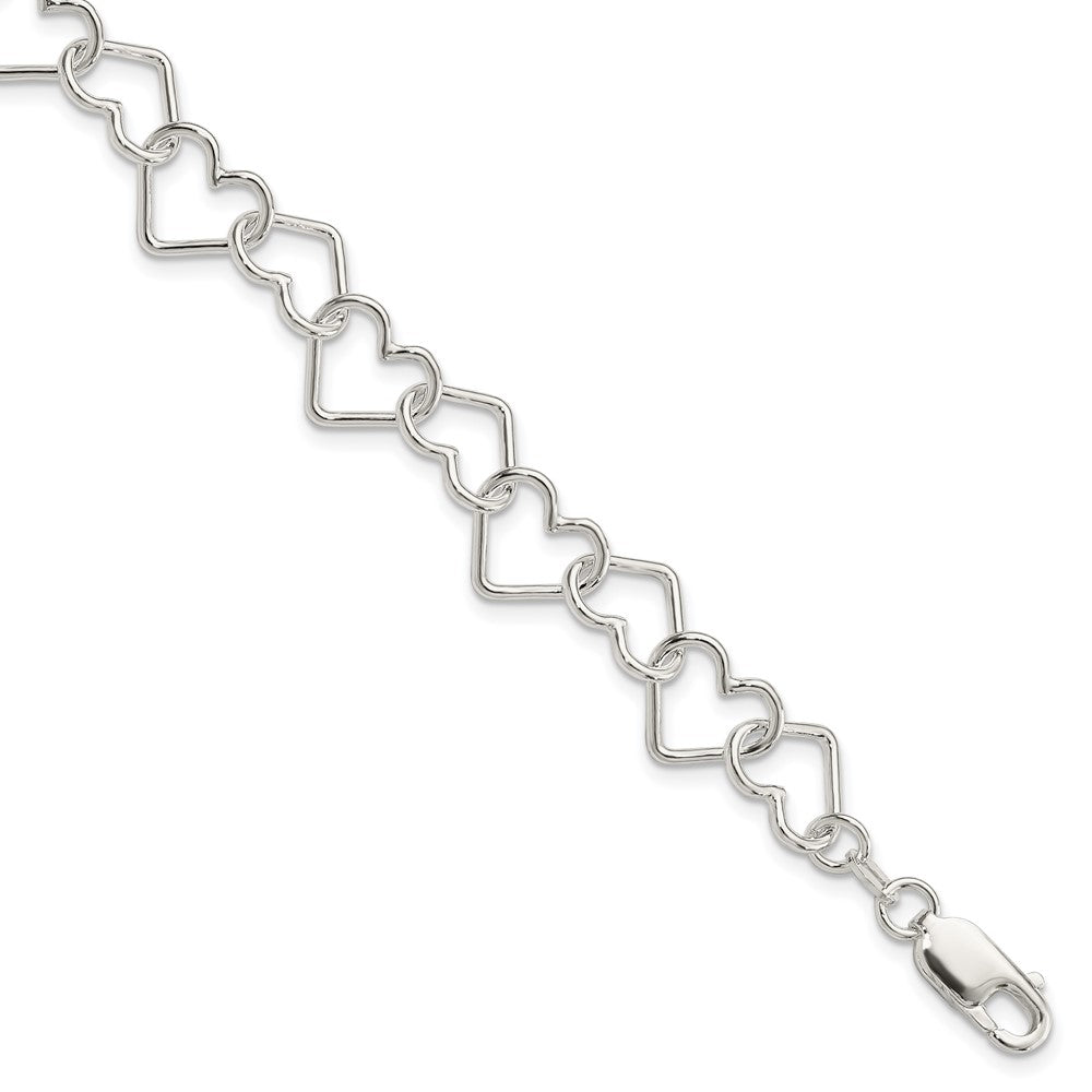 Sterling Silver Polished Fancy Large Heart Link Bracelet 7 inches