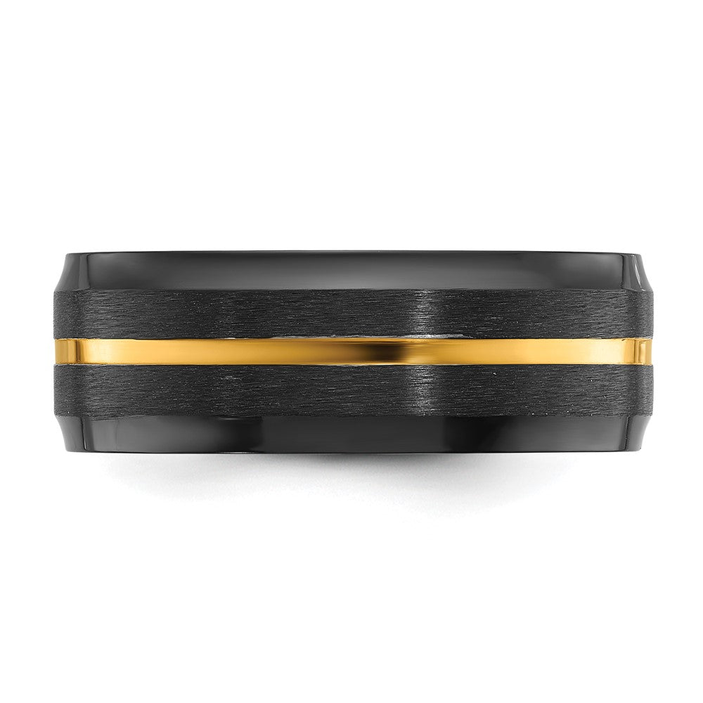 Chisel Black Zirconium Brushed and Polished Yellow IP-plated 8mm Band Size - 8.5