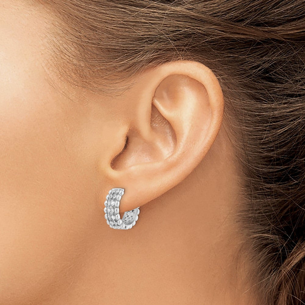 Sterling Silver Rhodium-plated Polished CZ Hinged Hoop Earrings