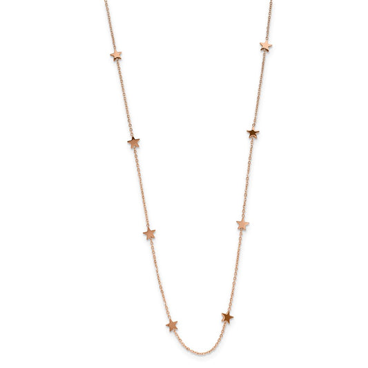 Stainless Steel and Rose Plate Polished Stars 35 inch Necklace