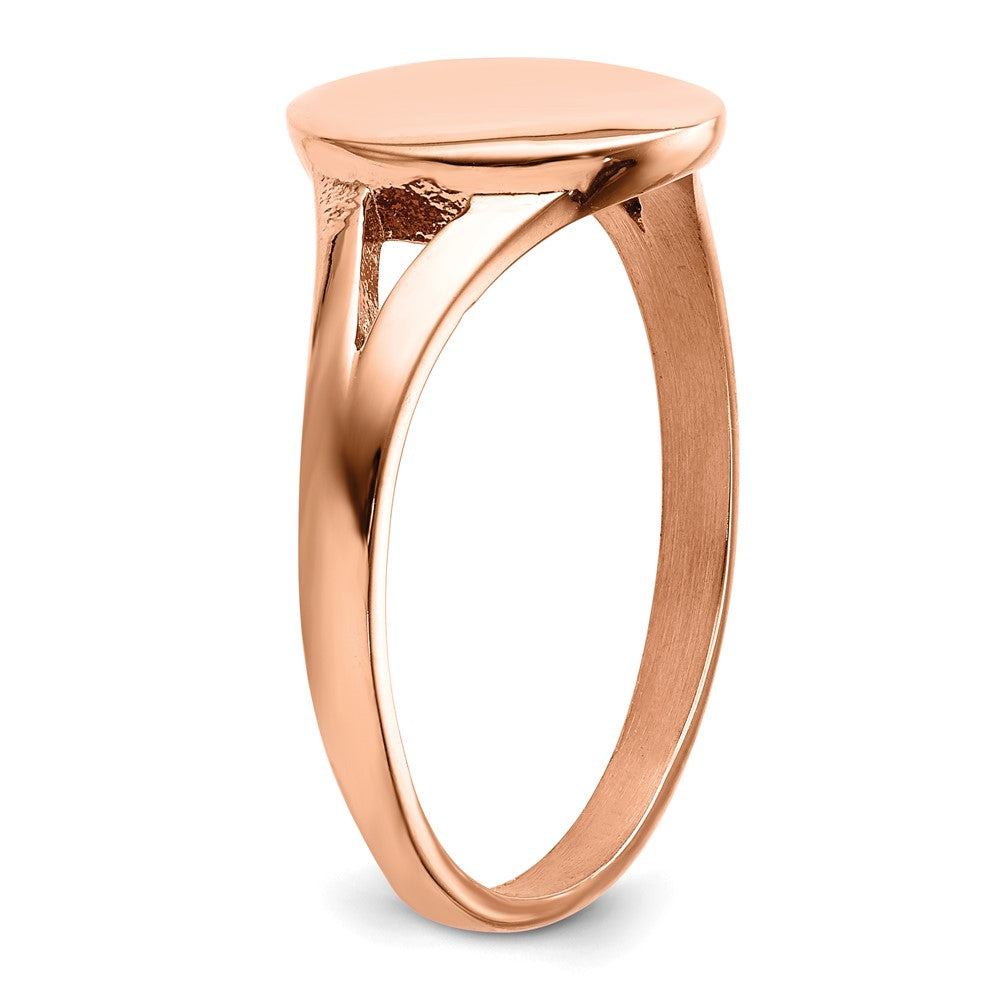 Stainless Steel Polished Rose IP-plated Oval Disc Ring Size - 6