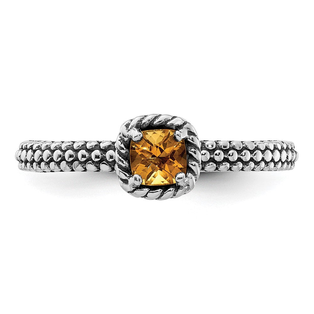Sterling Silver Stackable Expressions Checker-cut Citrine Antiqued Ring Size -10