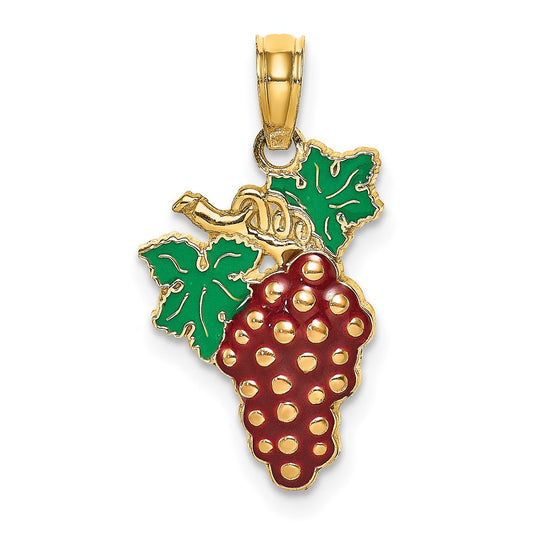 14K W/ Enamel Grapes W/ Stem and Leaf Charm