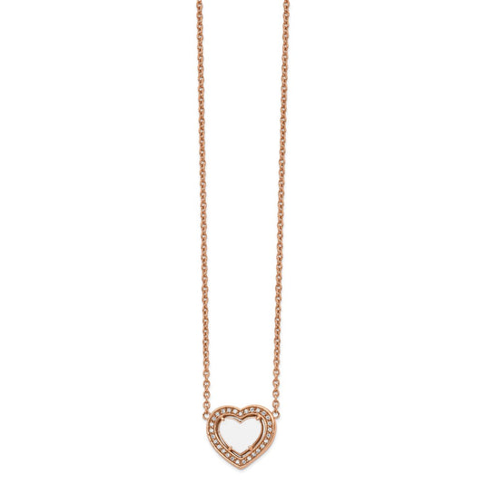 Stainless Steel Polished Rose IP White Enamel CZ Heart w/2in ext Necklace