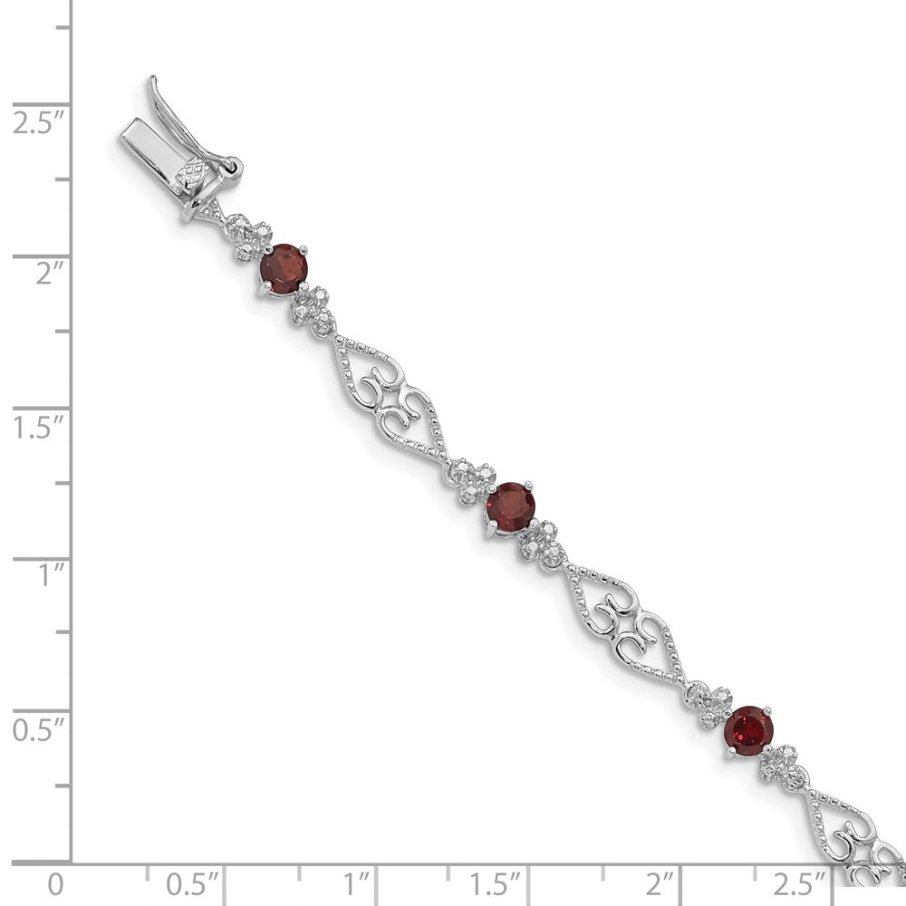 Sterling Silver Rhodium-plated Diamond Garnet Bracelet 7 inches
