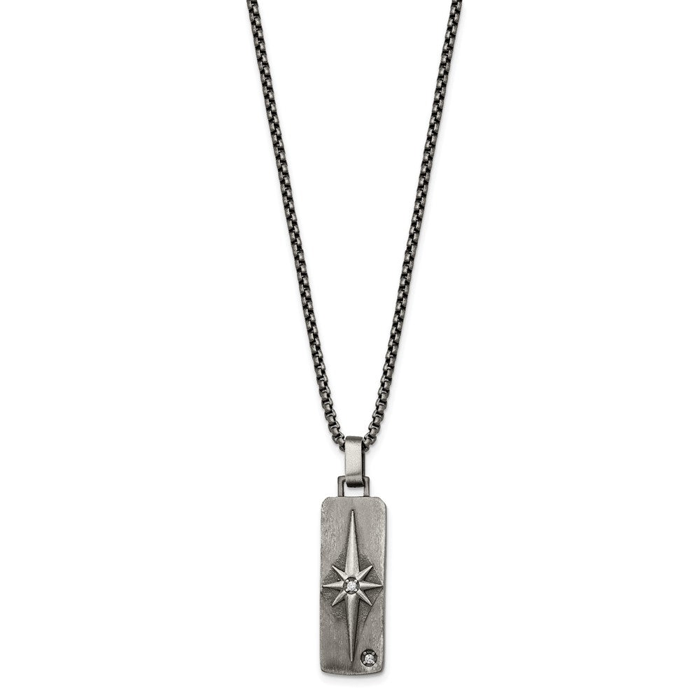 Stainless Steel Antiqued White Bronze-plated CZ 24in Necklace