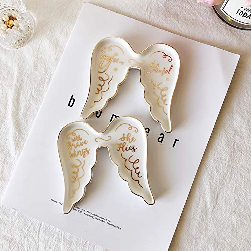 Angel Wing-Shaped Ceramic Trinket Plate and Decorative Jewelry Dish