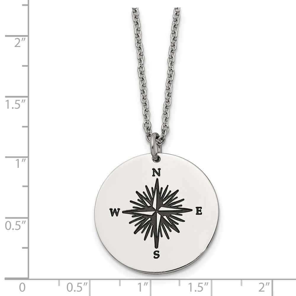 Stainless Steel Polished Enamel ALL WHO WANDER Compass Necklace