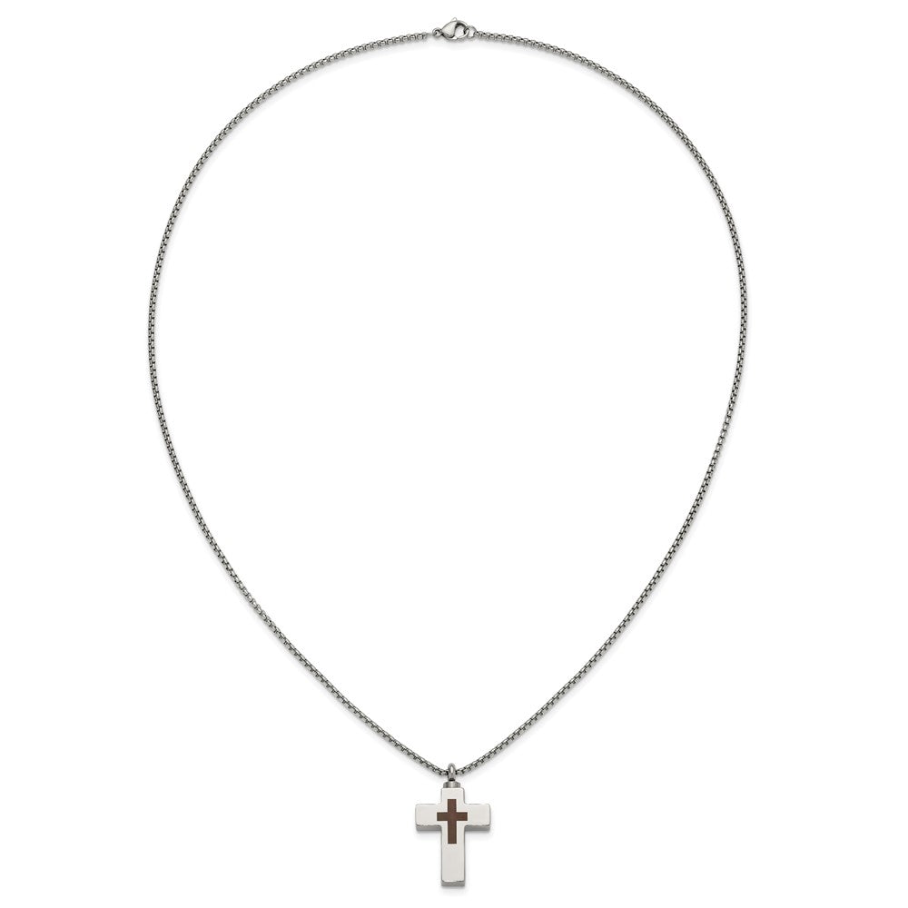 Stainless Steel Polished Lasered Cross Ash Holder 24in Necklace