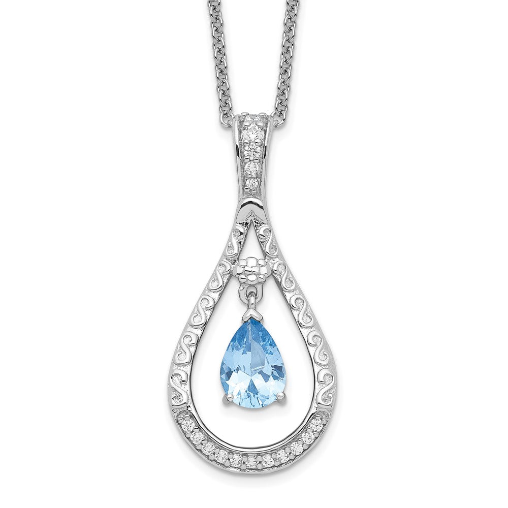 Sentimental Expressions Sterling Silver Rhodium-plated Mar. CZ Stone Never Forget Tear 18in Birthstone Necklace 18 Inches