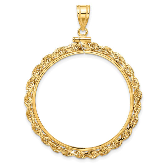 Wideband Distinguished Coin Jewelry 14k Polished Rope 34.2mm x 2.85mm Screw Top Coin Bezel Pendant