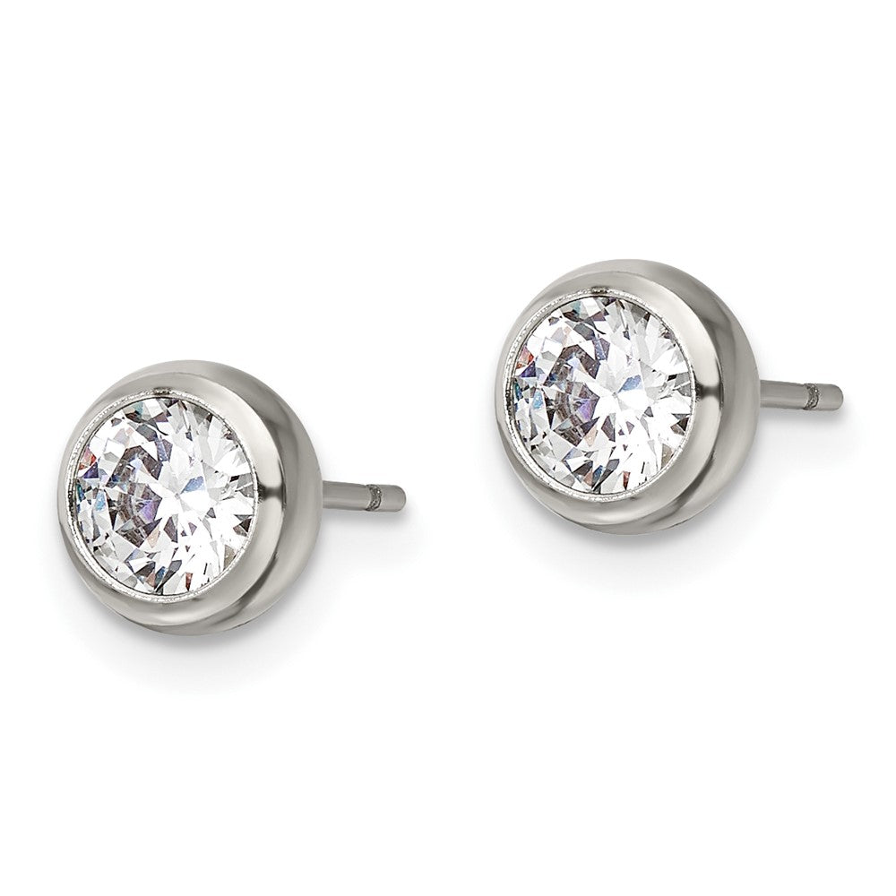 Stainless Steel Polished 5mm Bezel CZ Stud Post Earrings
