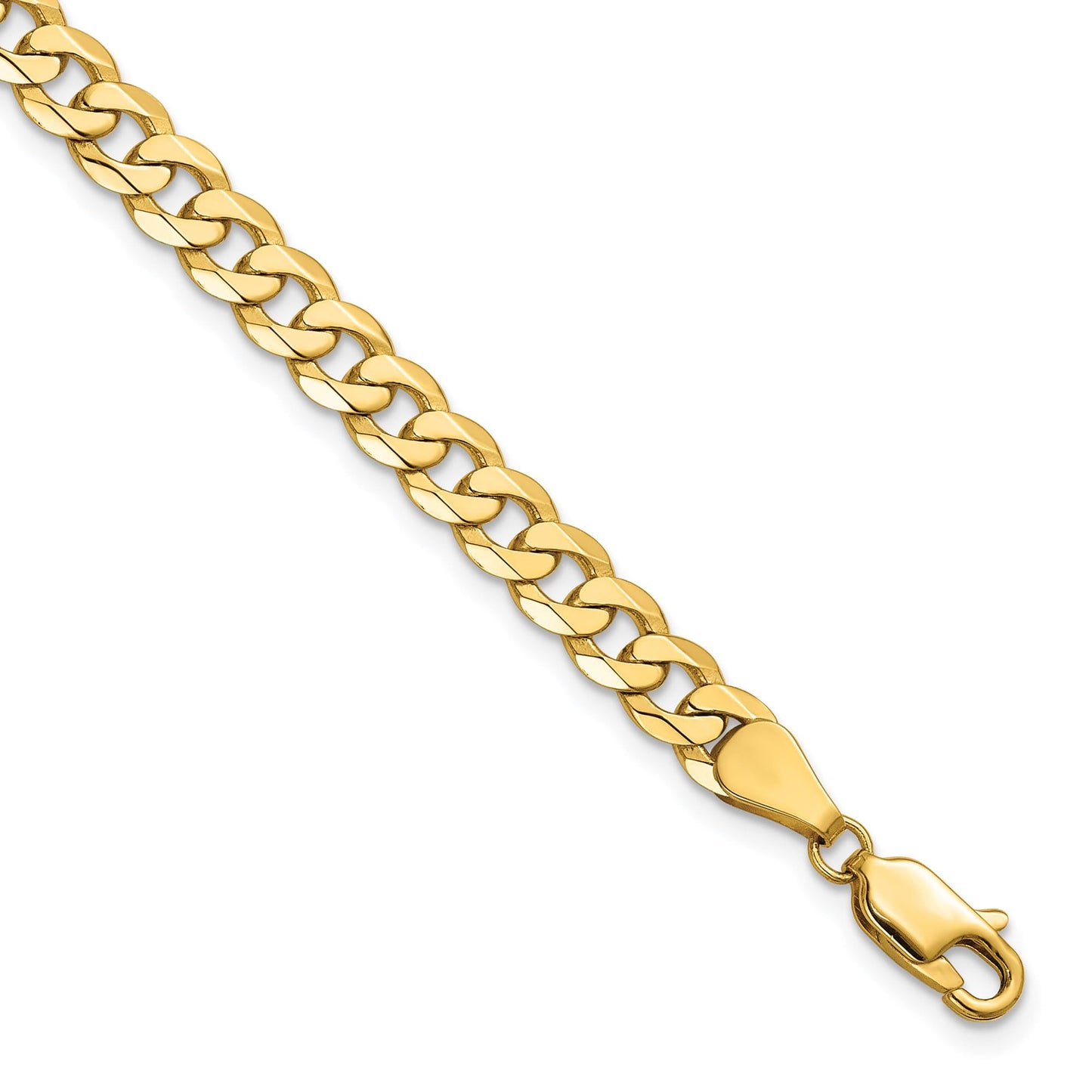 14K 8 inch 5.75mm Flat Beveled Curb with Lobster Clasp Bracelet