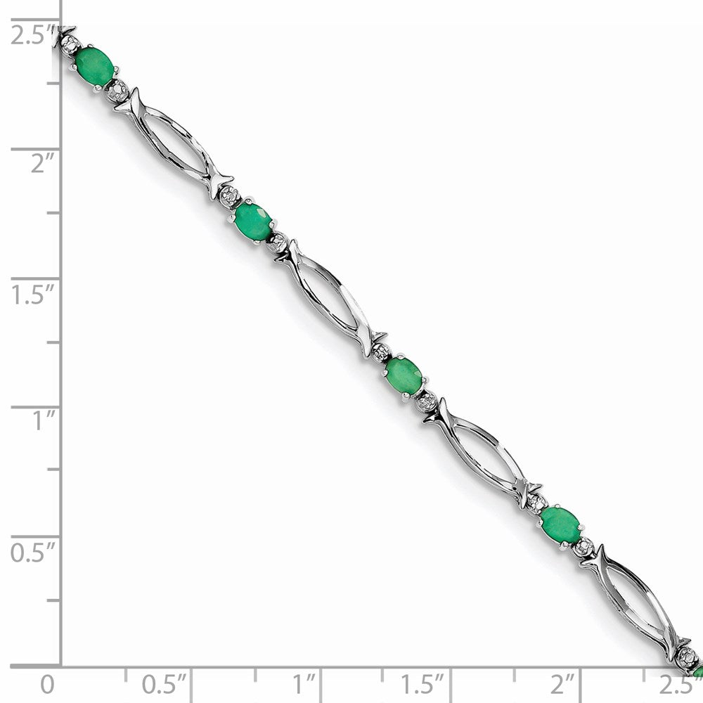 Sterling Silver Rhodium-plated Emerald and Diamond Bracelet 7 inches