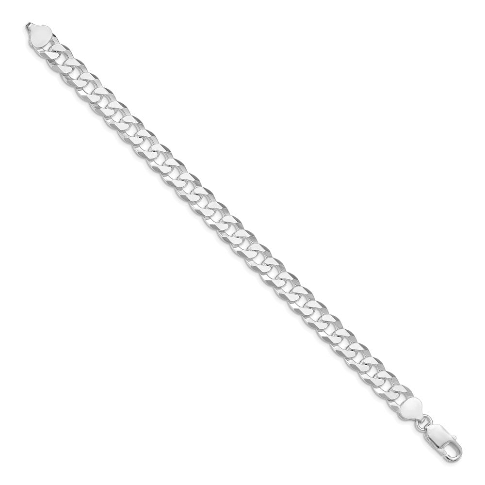 Sterling Silver Rhodium-plated 8.5mm Beveled Curb Chain 8 inches