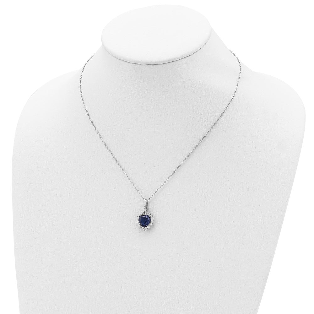 Cheryl M Sterling Silver Rhodium-plated 100 Facet Lab Created Dark Blue Spinel and Brilliant-cut White CZ Heart Halo 18 Inch Necklace 18 Inches