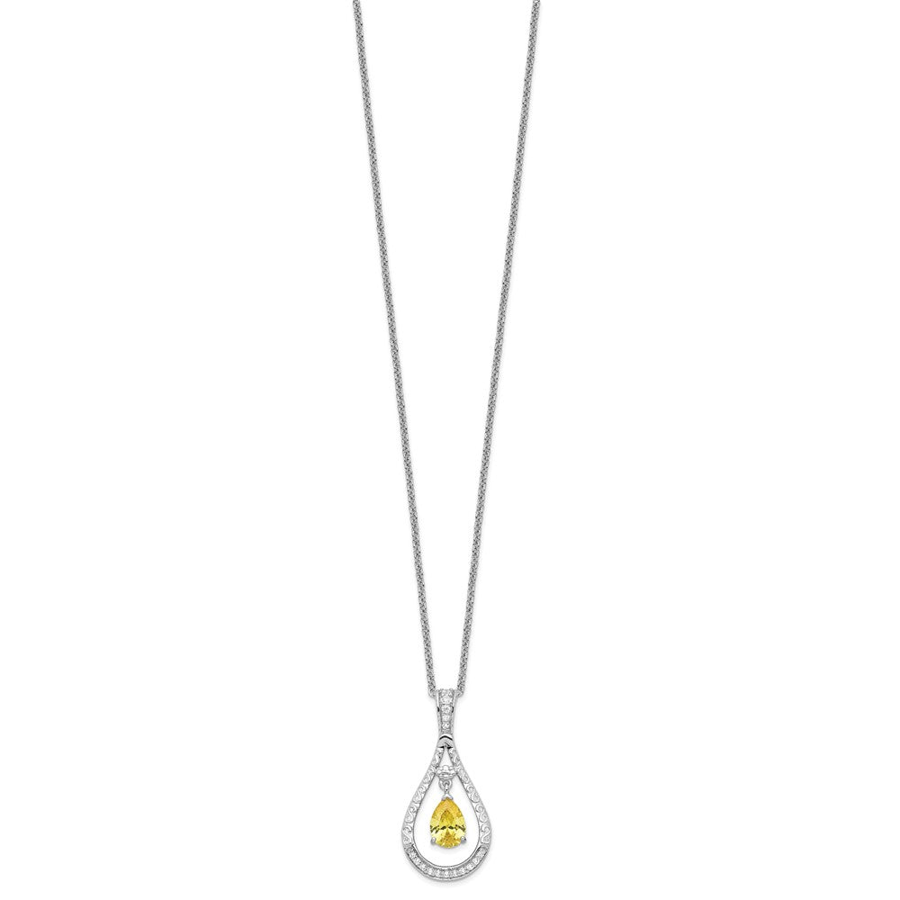 Sentimental Expressions Sterling Silver Rhodium-plated Nov. CZ Stone Never Forget Tear 18 Inch Birthstone Necklace 18 Inches