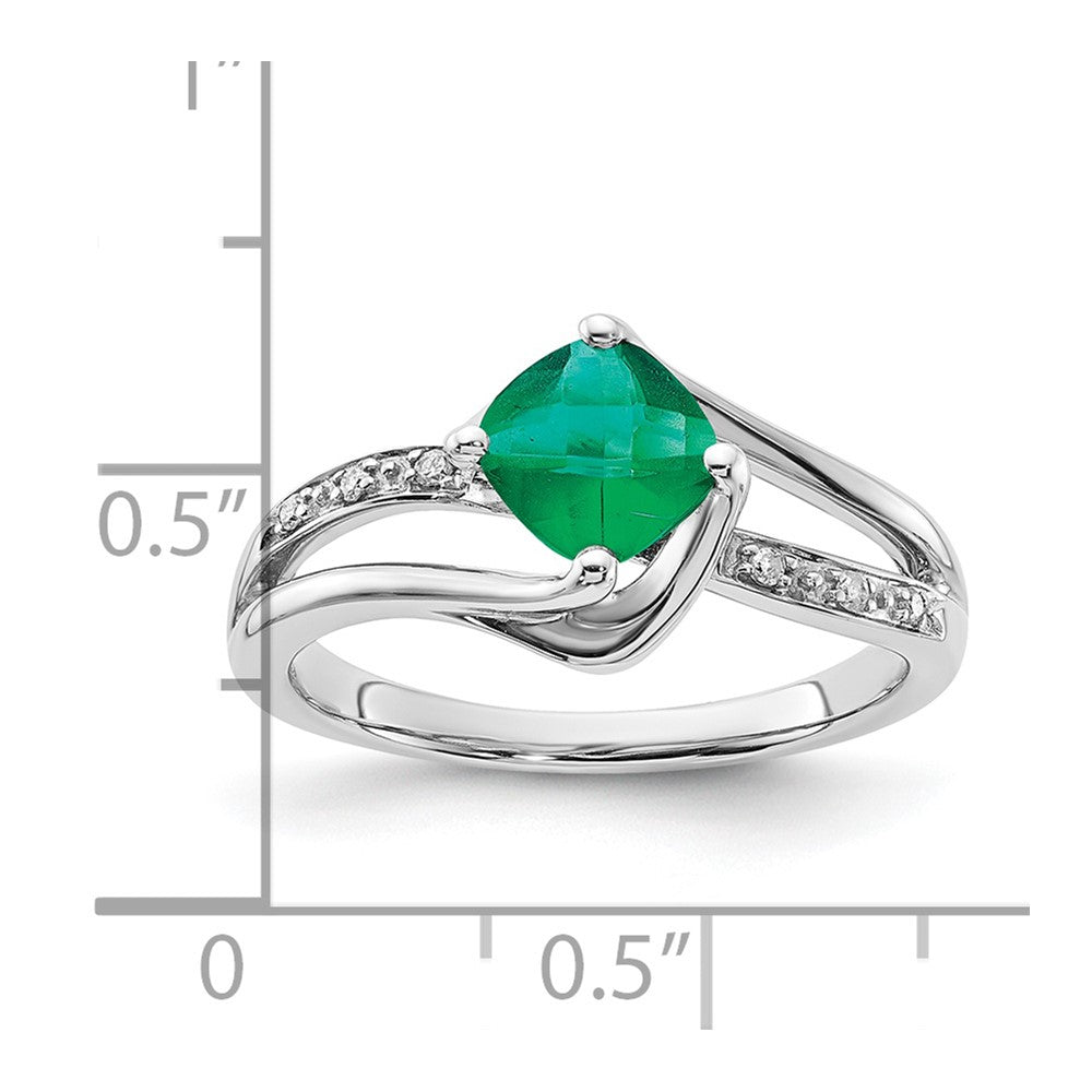 10K White Gold May Birthstone and Diamond Ring