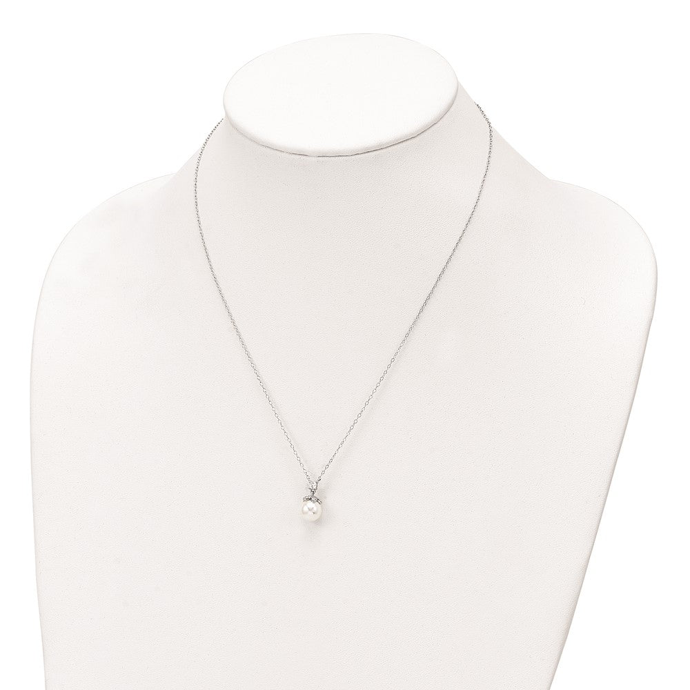 Sterling Silver Rhodium-plated CZ and Glass Bead Necklace 18 Inches