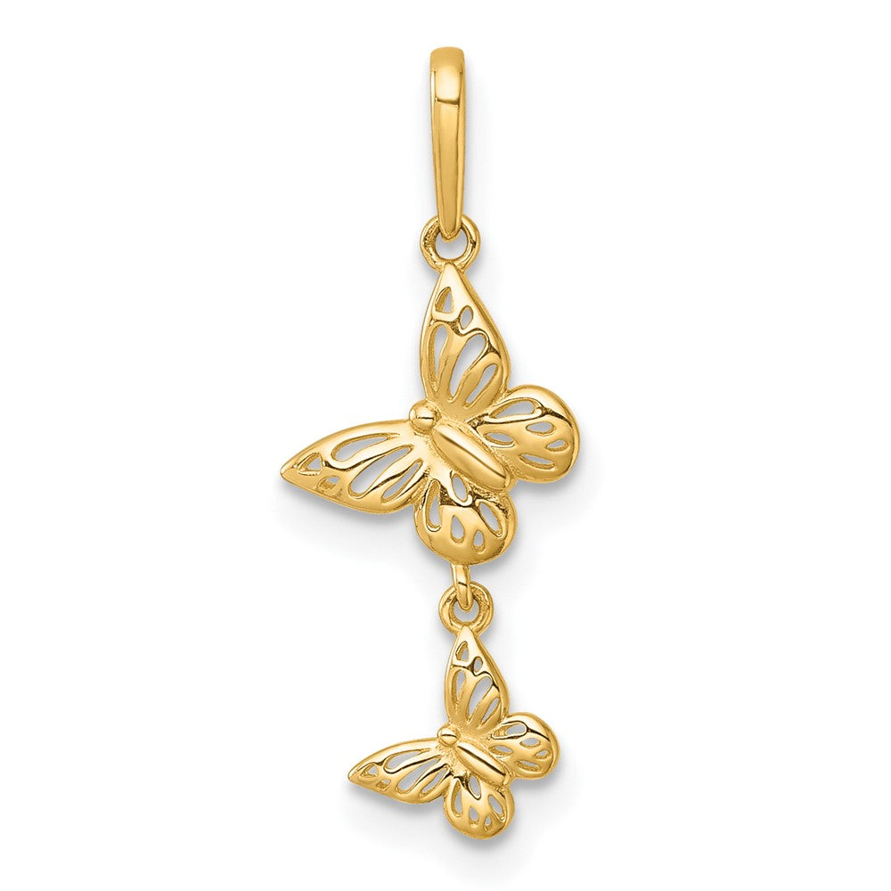 14k Polished Double Butterfly Dangle Charm Pendant