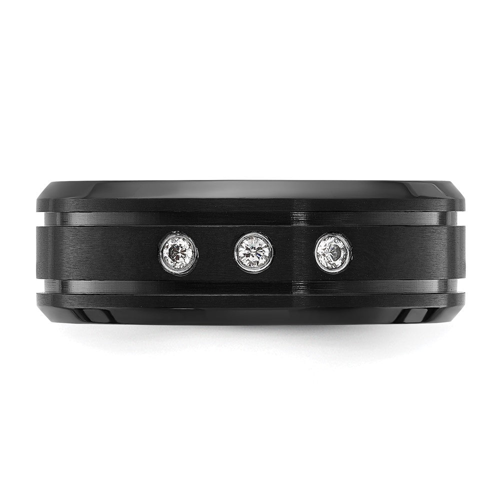 Chisel Stainless Steel Brushed and Polished Black IP-plated with CZ 8mm Band Size - 13