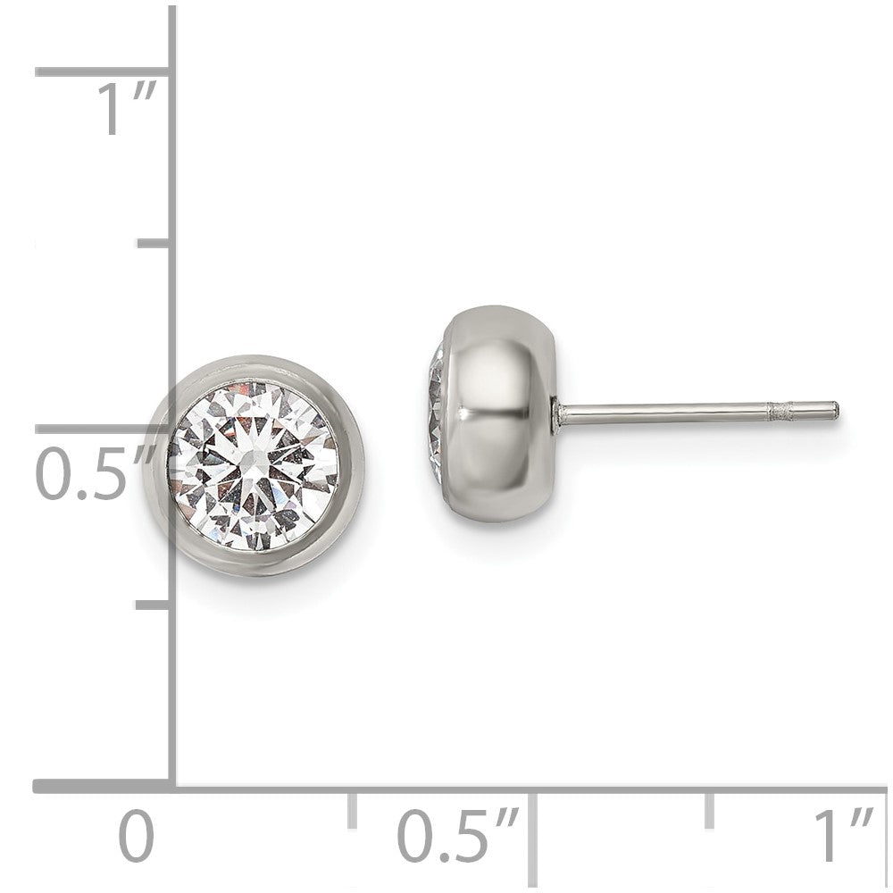Stainless Steel Polished 6mm Bezel CZ Stud Post Earrings