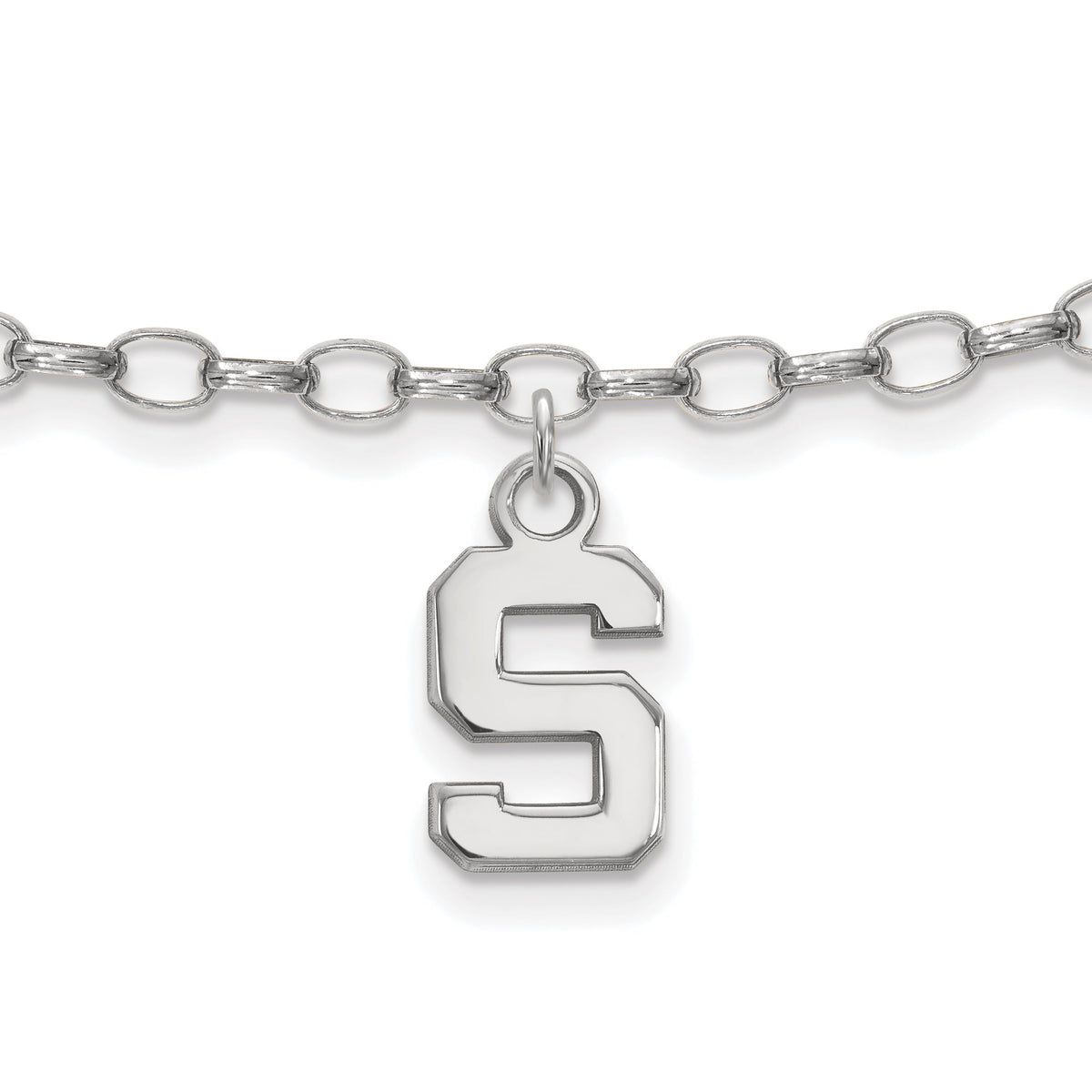 LogoArt Sterling Silver Rhodium-plated Michigan State University Anklet