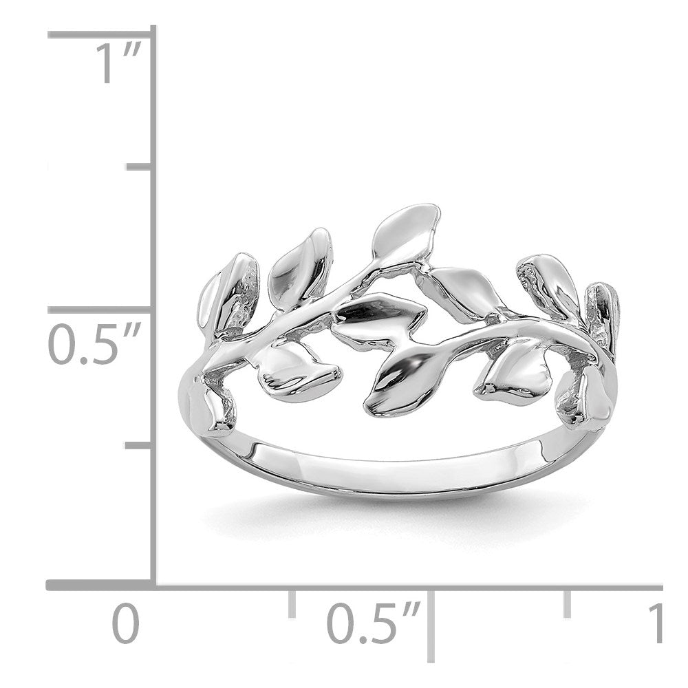 14K White Polished Leaf Ring Size 7